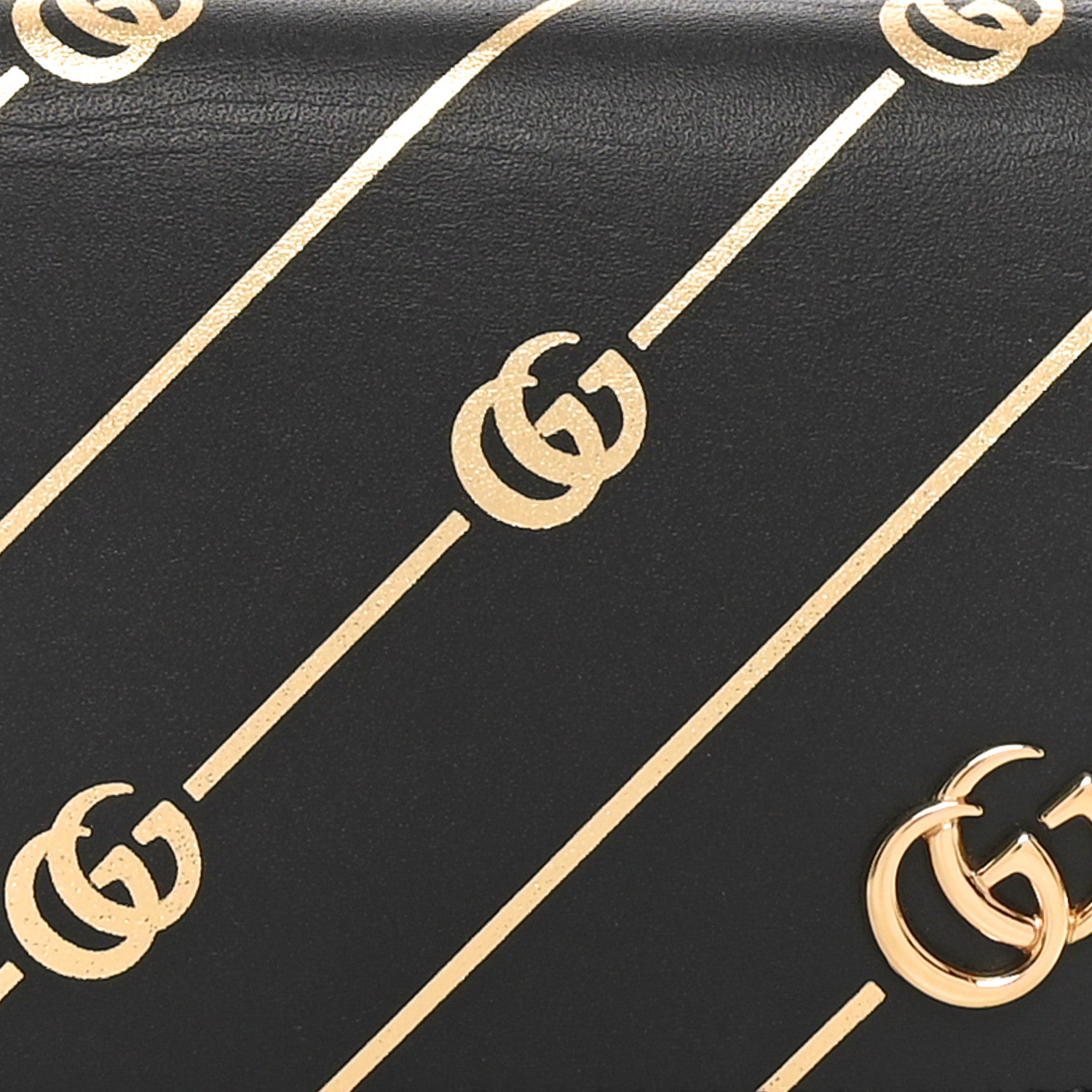 Gucci Calfskin Diagonal GG Card Case Black Gold 8 of 9