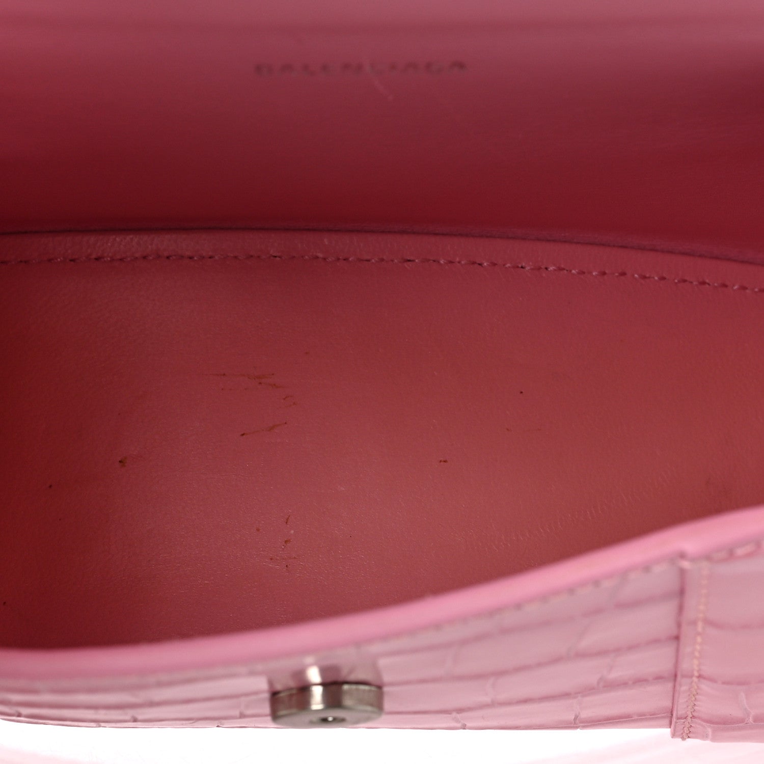 Balenciaga Shiny Calfskin Crocodile Embossed Hourglass Top Handle Bag XS Pink 8 of 8