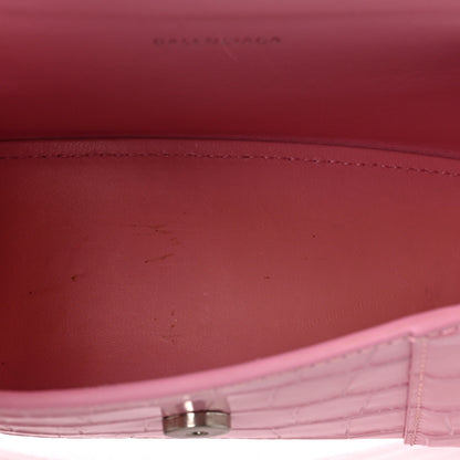 Balenciaga Shiny Calfskin Crocodile Embossed Hourglass Top Handle Bag XS Pink 8 of 8