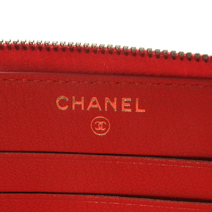 Chanel Shiny Goatskin Diagonal Quilted Small Zip Around Wallet Red 6 of 7