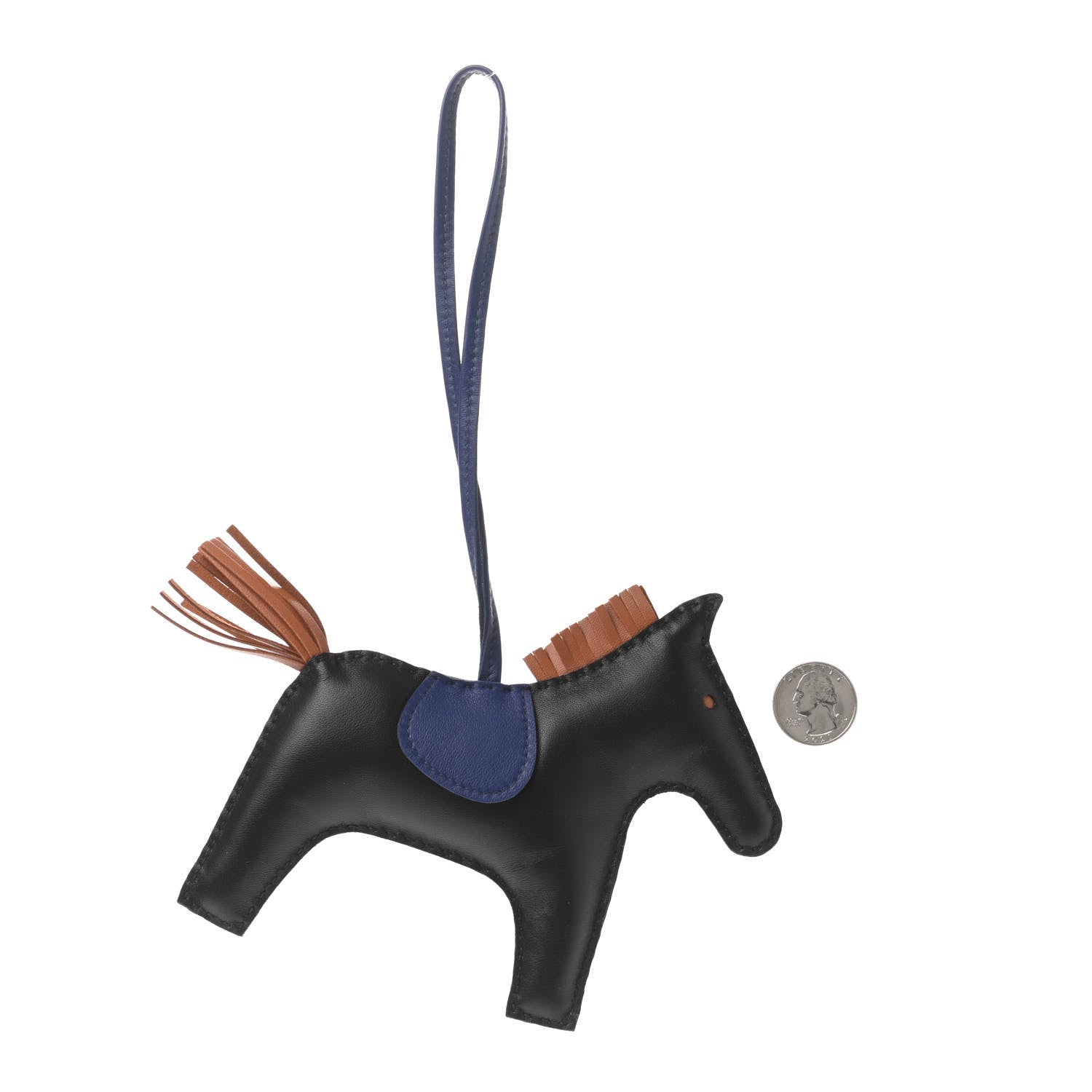 Hermes Milo Lambskin Grigri Rodeo Horse Bag Charm GM Black Bleu Saphir Gold 2 of 4