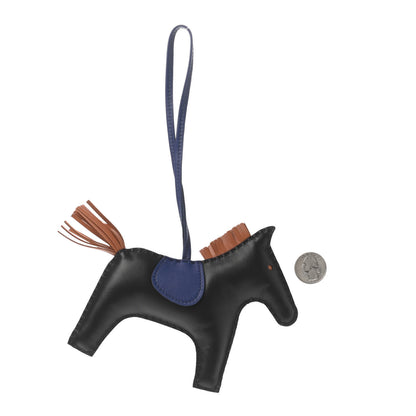 Hermes Milo Lambskin Grigri Rodeo Horse Bag Charm GM Black Bleu Saphir Gold 2 of 4