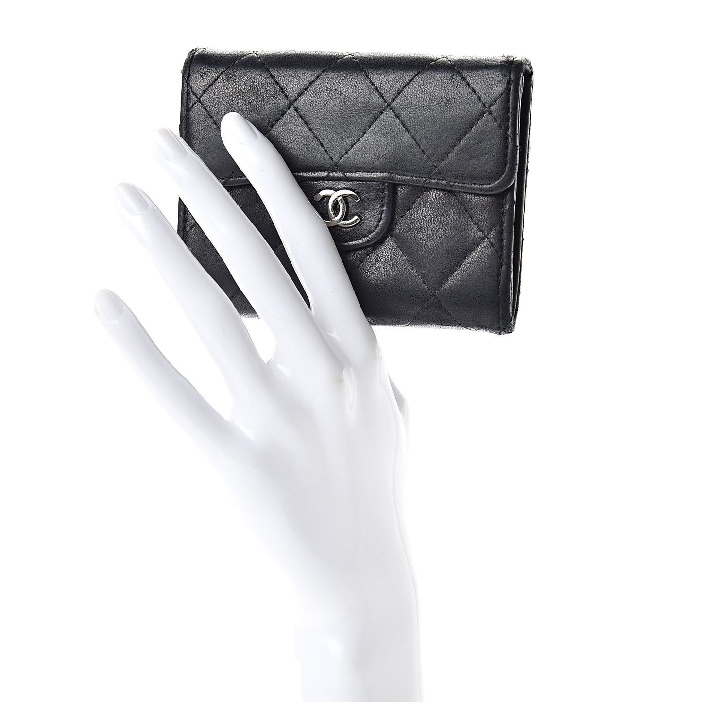 Lambskin Quilted Flap Card Holder Wallet Black
