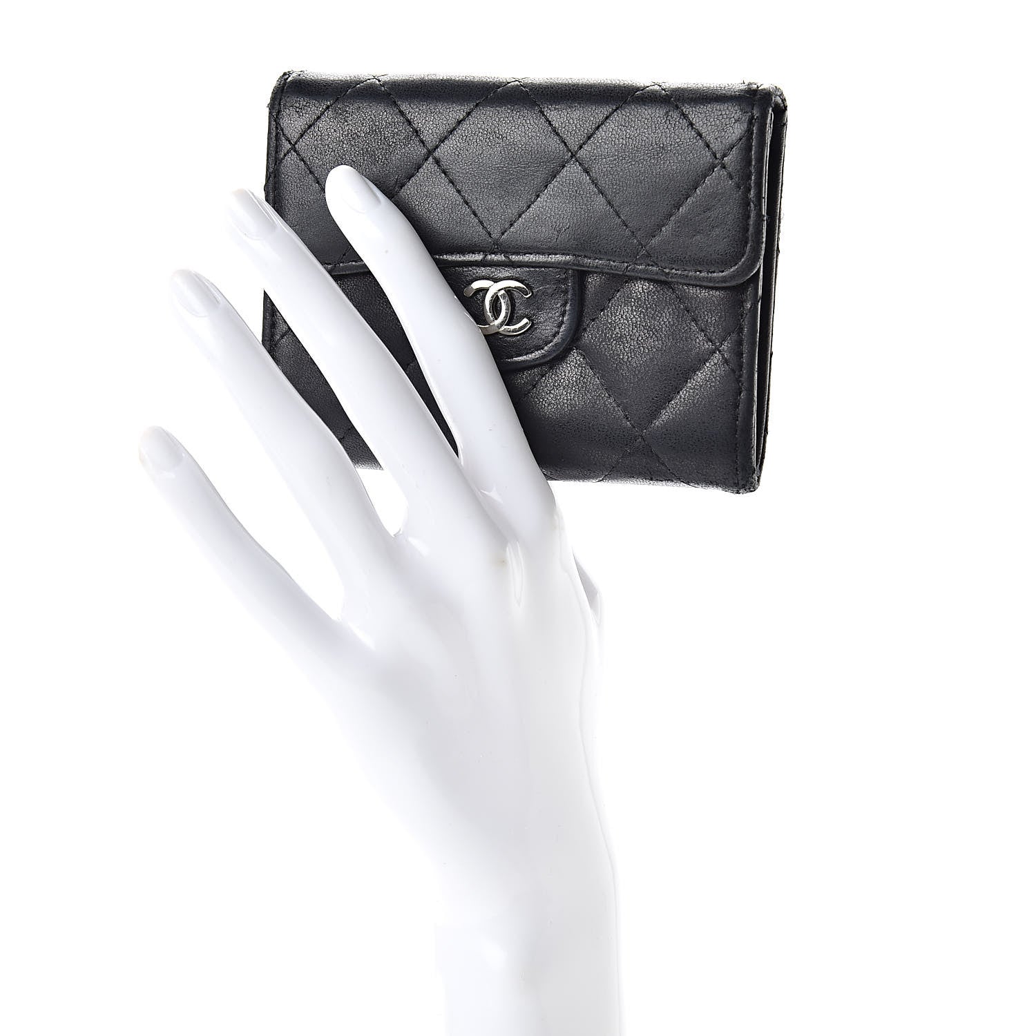 Chanel Lambskin Quilted Flap Card Holder Wallet Black 2 of 15