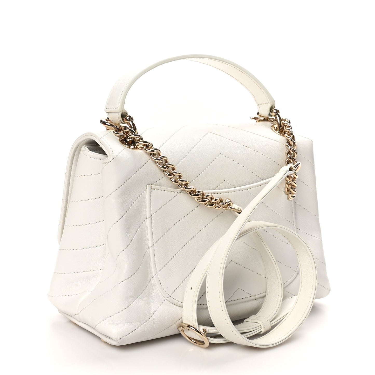 Grained Calfskin Small Chevron Chic Top Handle Flap White