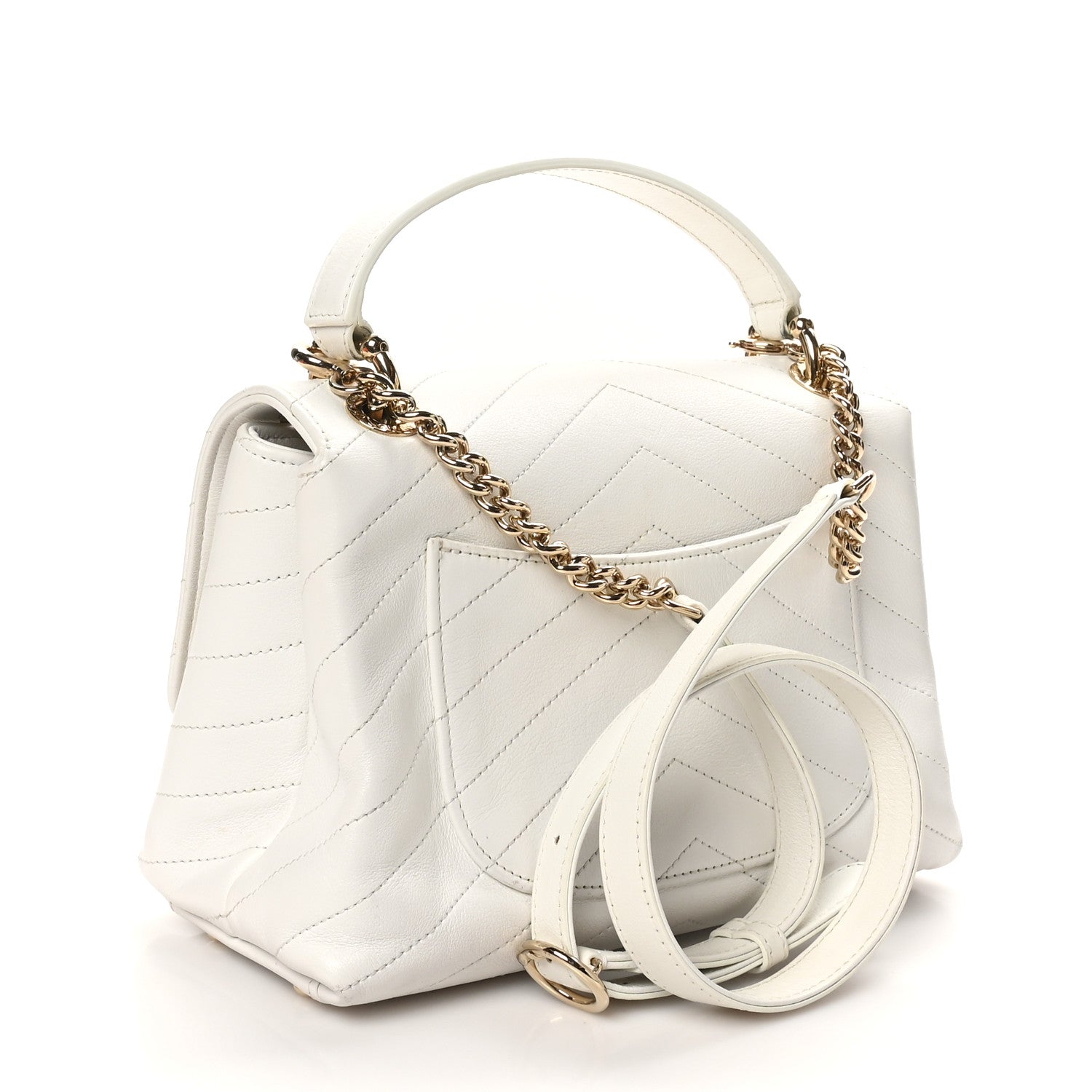 Chanel Grained Calfskin Small Chevron Chic Top Handle Flap White 2 of 11