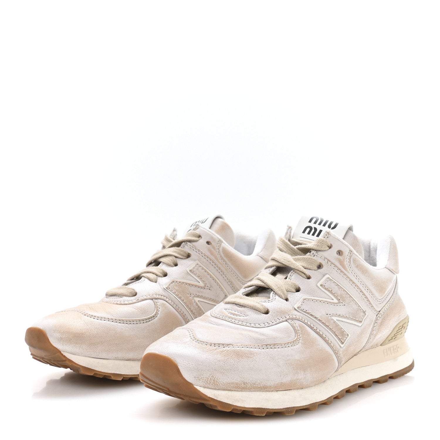 Miu Miu X NEW BALANCE Distressed Nappa  574 Sneakers 37.5 White 4 of 7