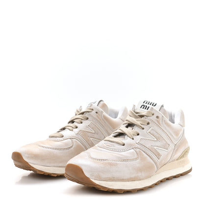 Miu Miu X NEW BALANCE Distressed Nappa  574 Sneakers 37.5 White 4 of 7