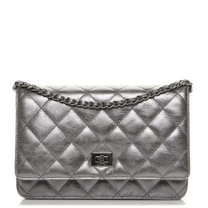 Chanel Metallic Aged Calfskin Reissue Wallet On Chain WOC Dark Silver 1 of 8