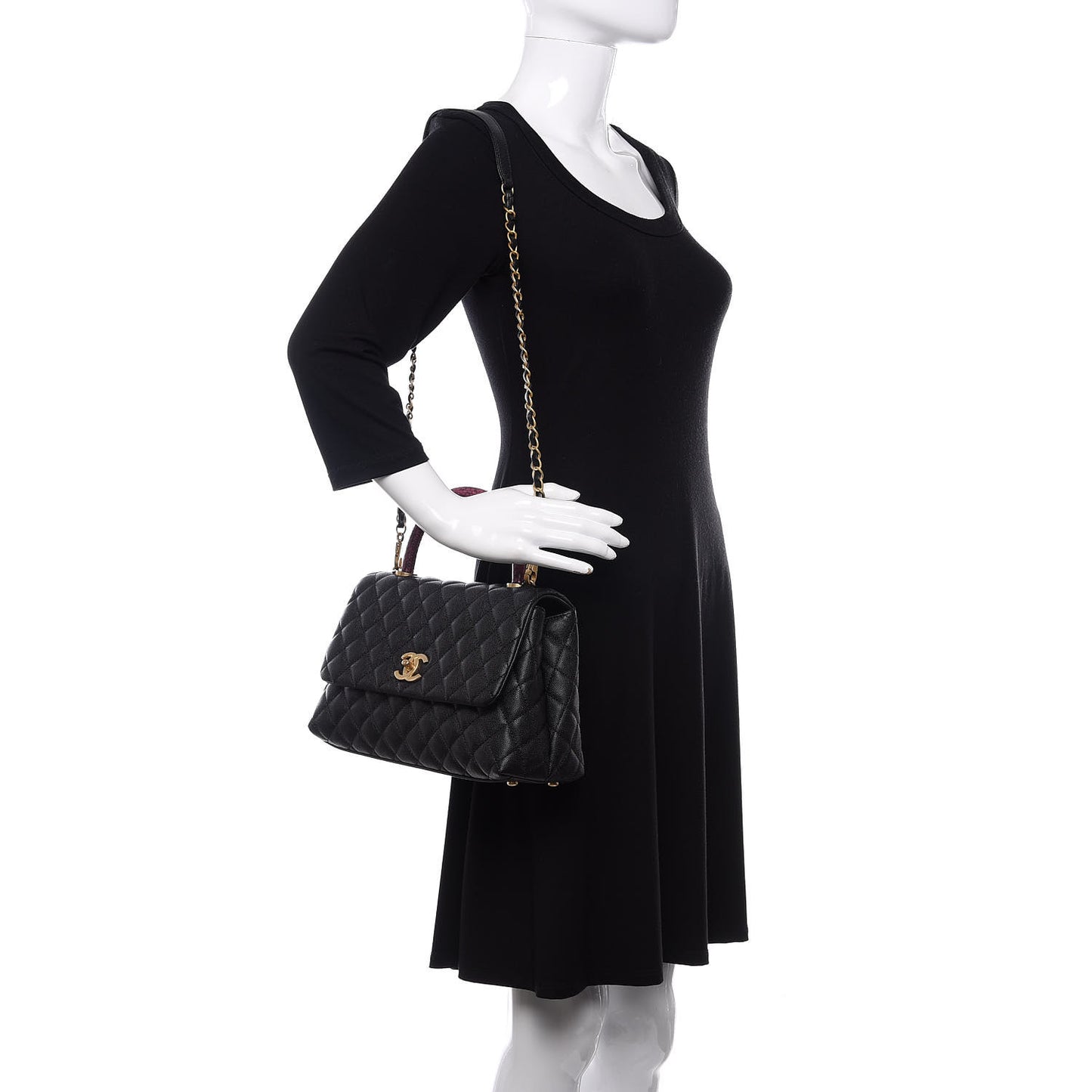 Caviar Elaphe Quilted Small Coco Handle Flap Black