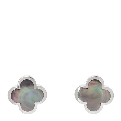 Van Cleef & Arpels 18K White Gold Mother of Pearl Pure Alhambra Earrings 1 of 7