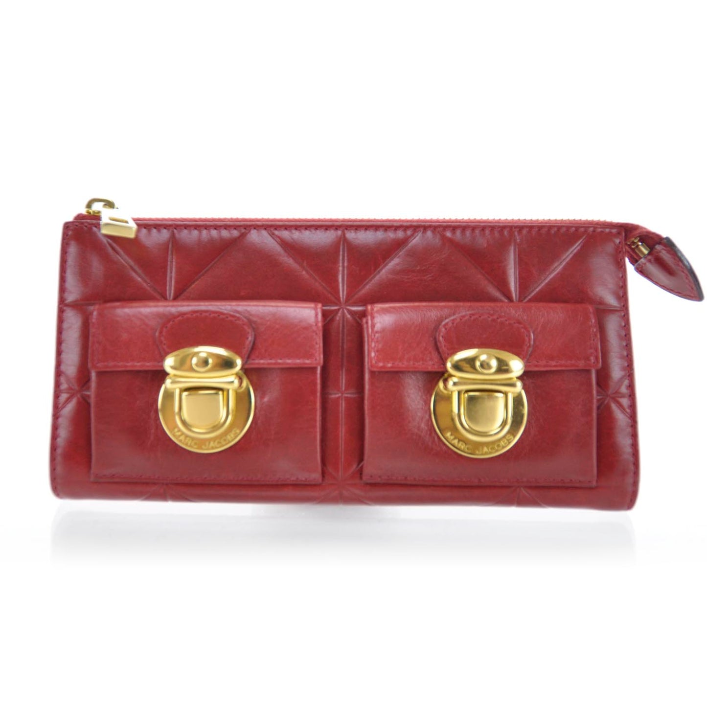 Leather Patchwork Zip Clutch Wallet Cherry Tart