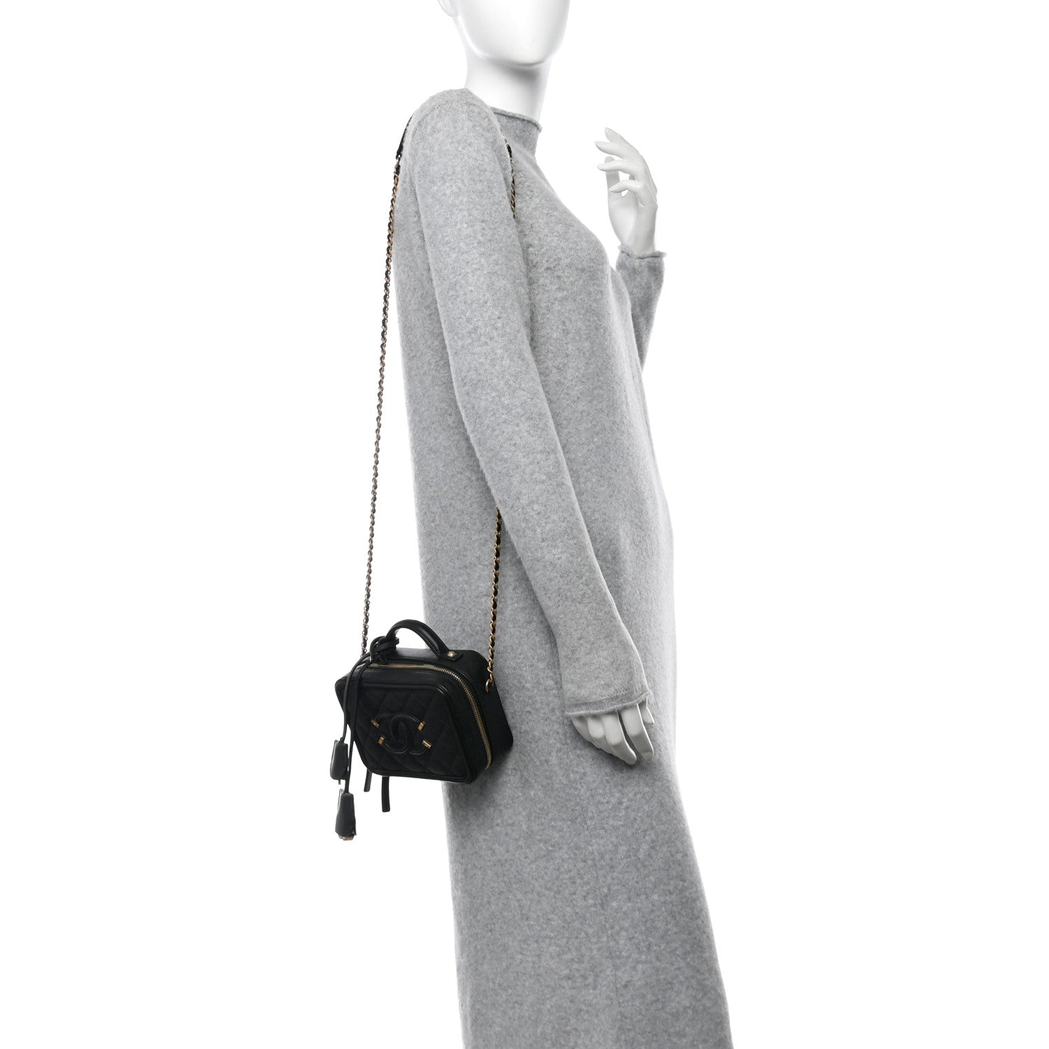 Chanel Caviar Quilted Small CC Filigree Vanity Case Black 2 of 10