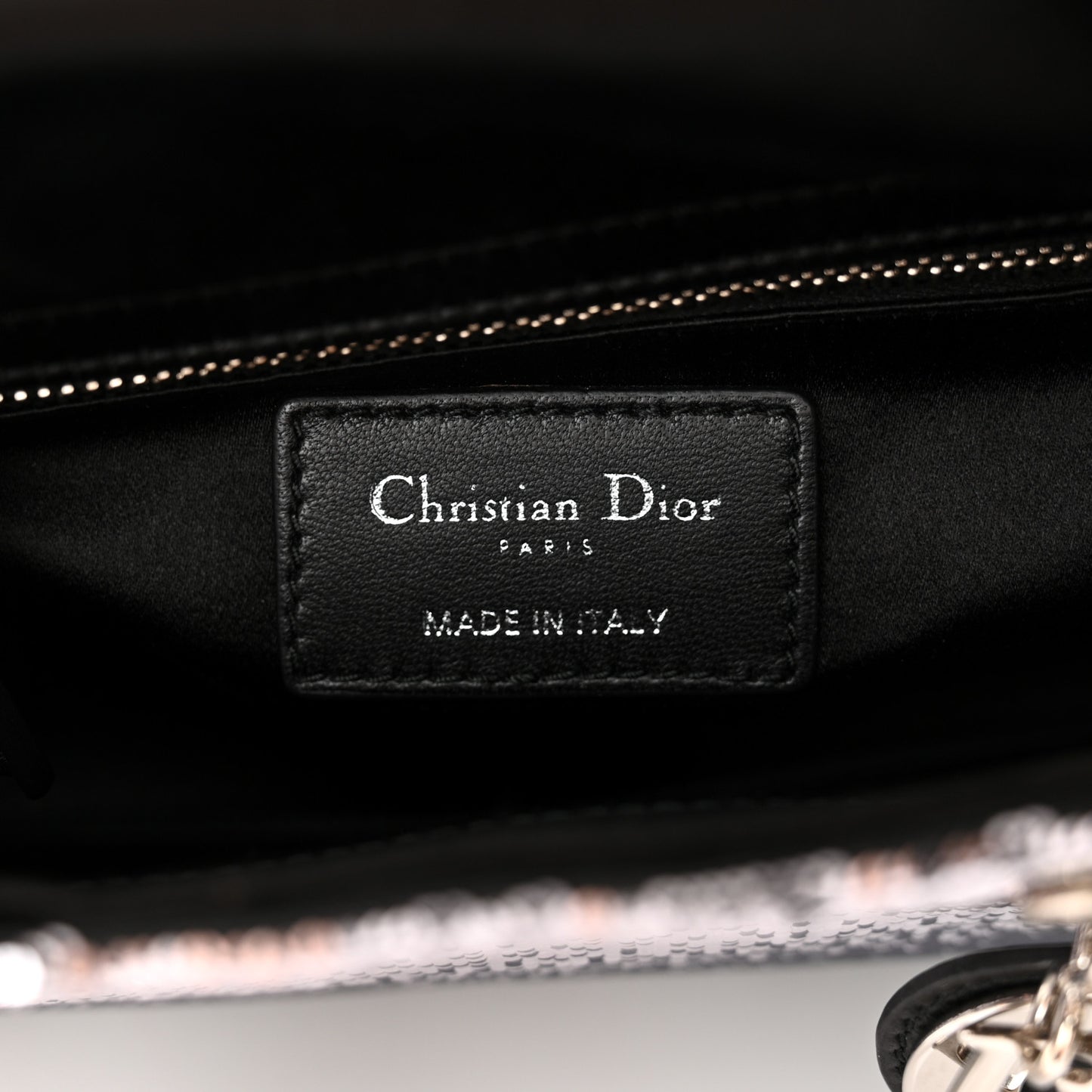 Satin Sequin Gradient Mini Lady Dior Black Silver