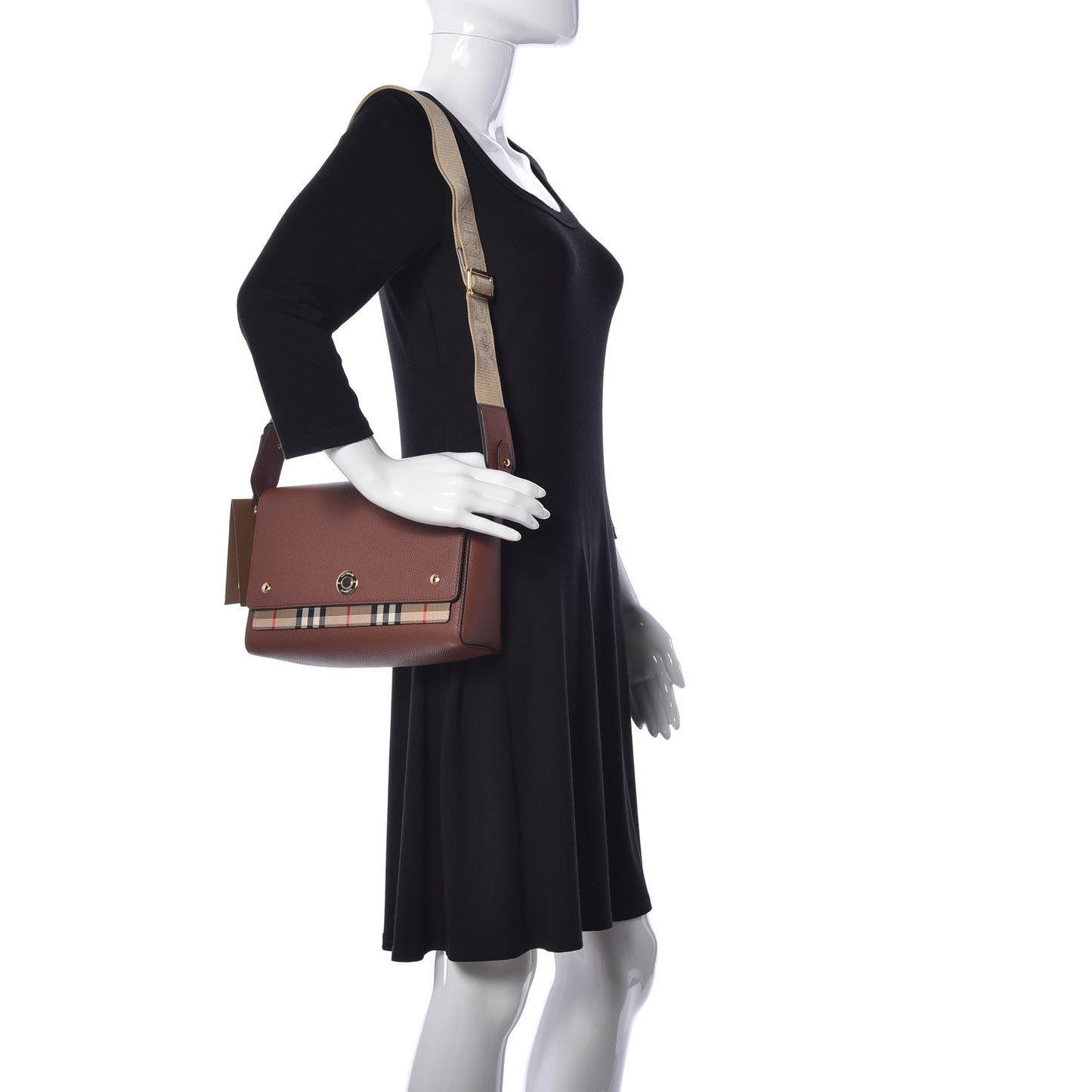 Calfskin Vintage Check Note Crossbody Bag Tan