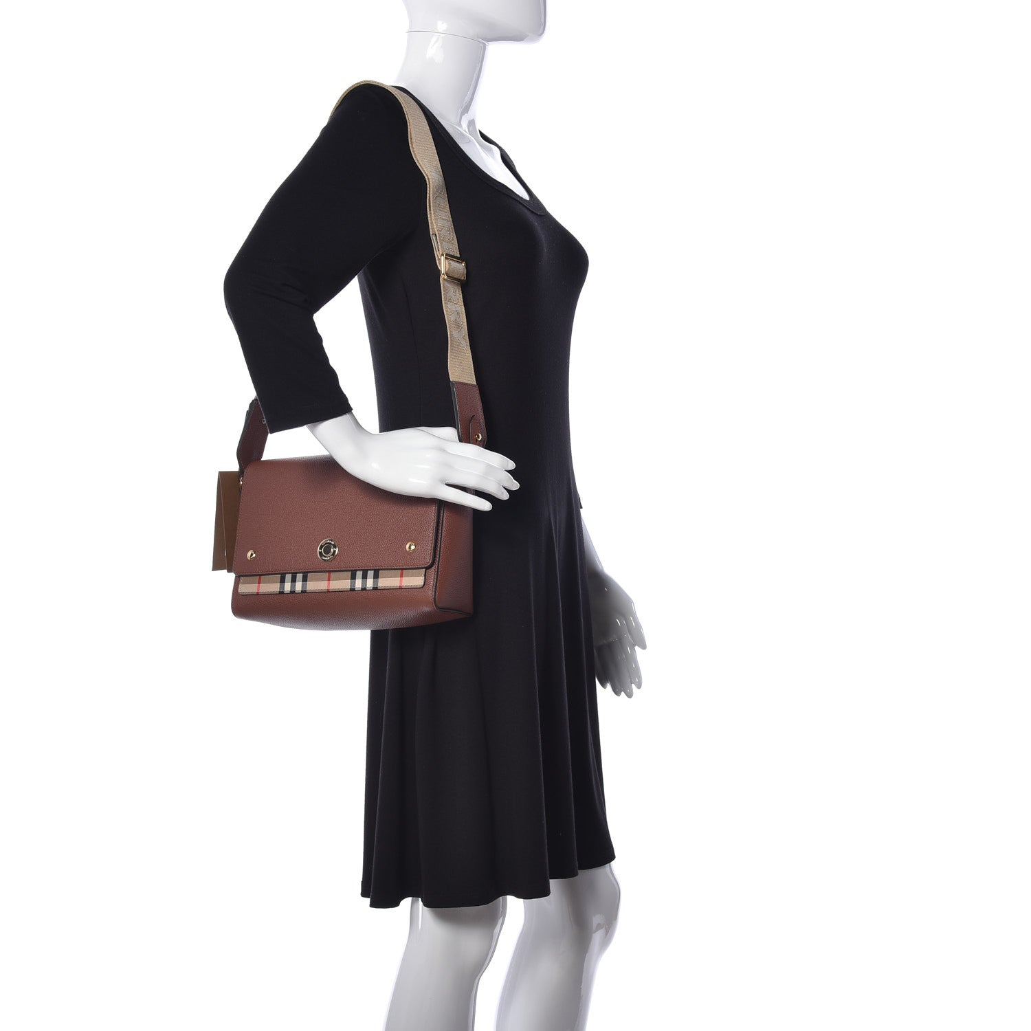 Burberry Calfskin Vintage Check Note Crossbody Bag Tan 2 of 8