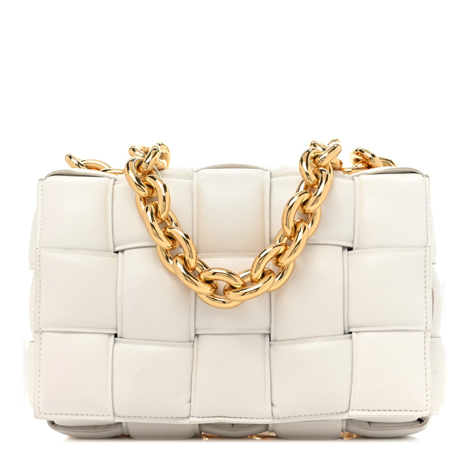 Bottega Veneta Lambskin Maxi Intreccio Padded Chain Cassette Crossbody Bag White 1 of 22