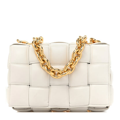 Bottega Veneta Lambskin Maxi Intreccio Padded Chain Cassette Crossbody Bag White 1 of 22