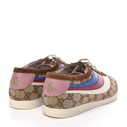 Gucci Suede Monogram Web Womens Falacer Sneakers 40 Nocciola Beige Mystic White Hibiscus Red 4 of 10