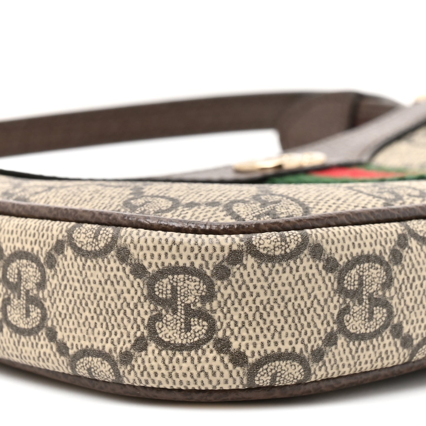 GG Supreme Monogram Textured Dollar Calfskin Web Mini Ophidia Shoulder Bag Beige Ebony New Acero