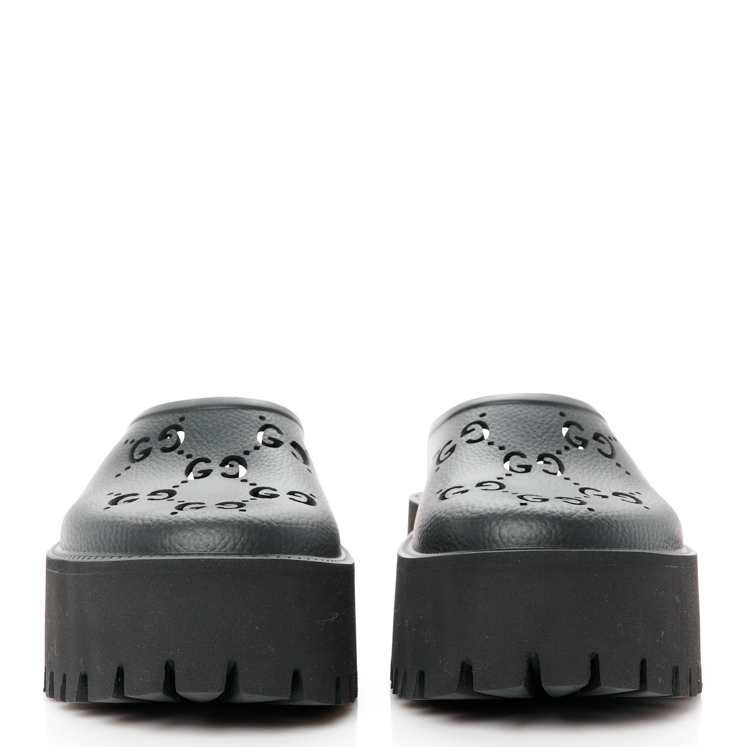 Gucci Rubber GG Monogram Perforated Elea Platform 55mm Lug Sole Sandals 36 Black 2 of 8