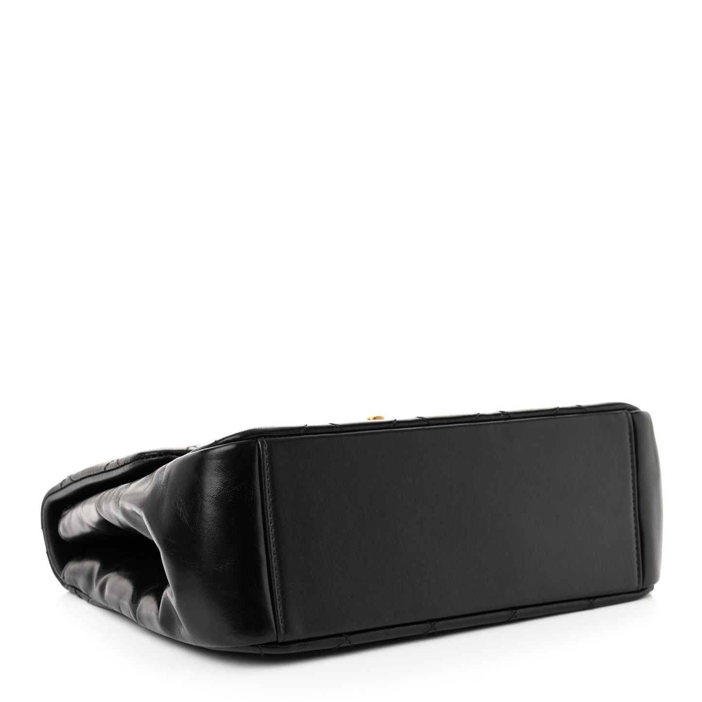 Glazed Calfskin Quilted Medium Gold Bar Top Handle Flap Black