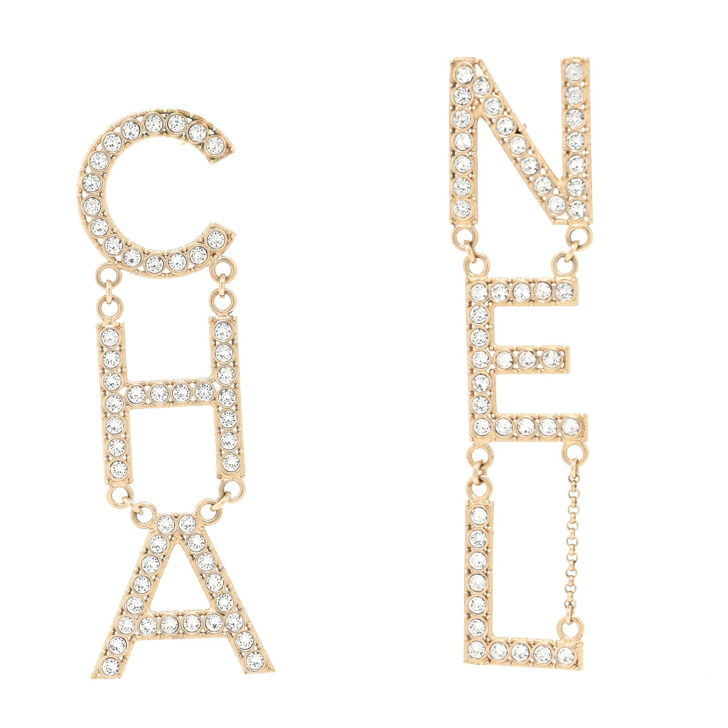 Crystal Cha-Nel Logo Drop Earrings Gold