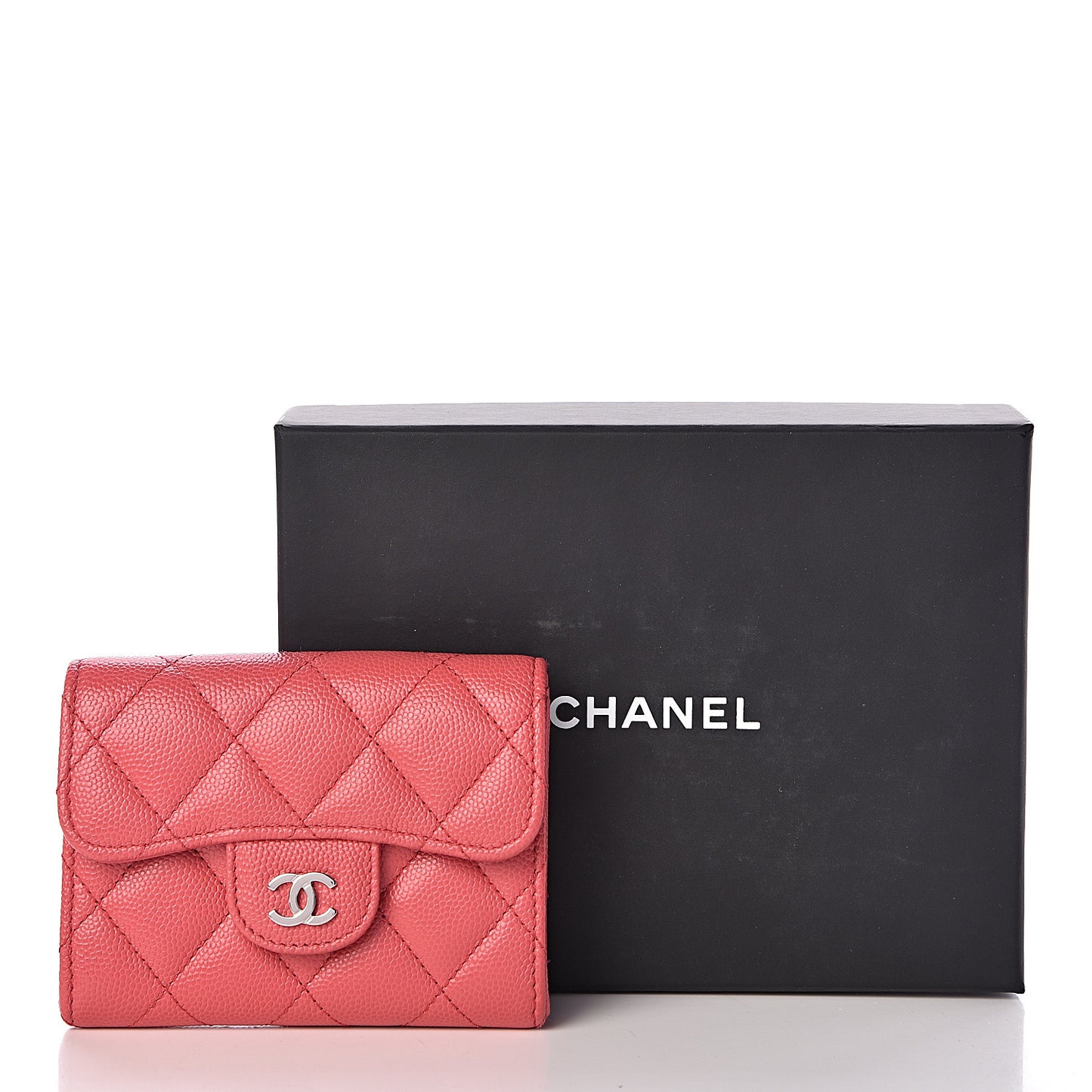 Caviar Quilted Flap Card Holder Wallet Pink