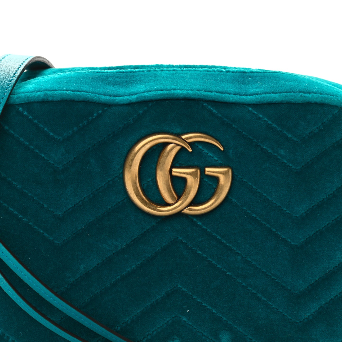 Velvet Matelasse Small GG Marmont Chain Shoulder Bag Pavone Cyan