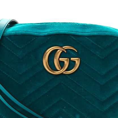 Gucci Velvet Matelasse Small GG Marmont Chain Shoulder Bag Pavone Cyan 8 of 10