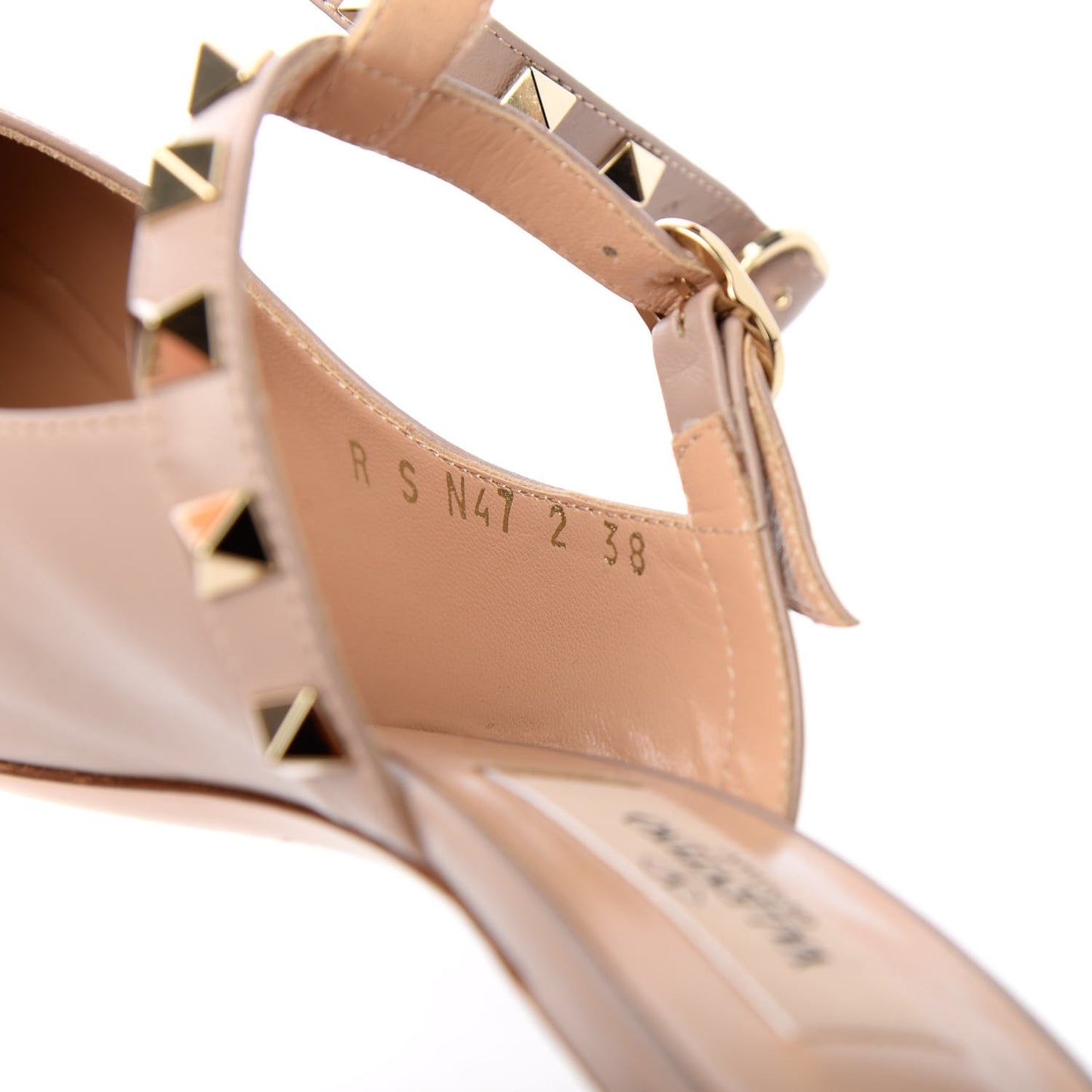 Nappa Rockstud T-Strap Open Back Pumps 38 Poudre