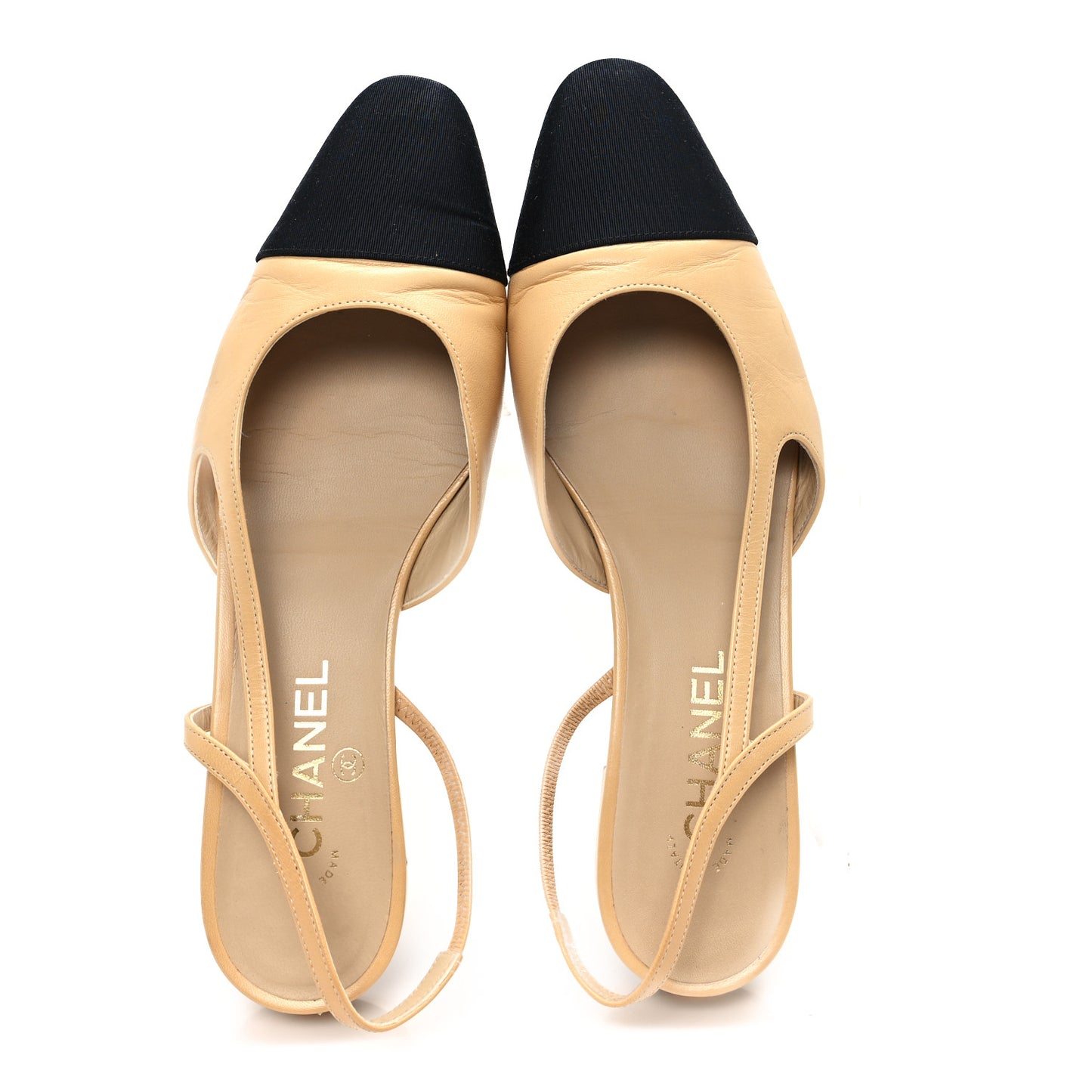 Goatskin Grosgrain Cap Toe CC Slingback Sandals 41 Beige Black