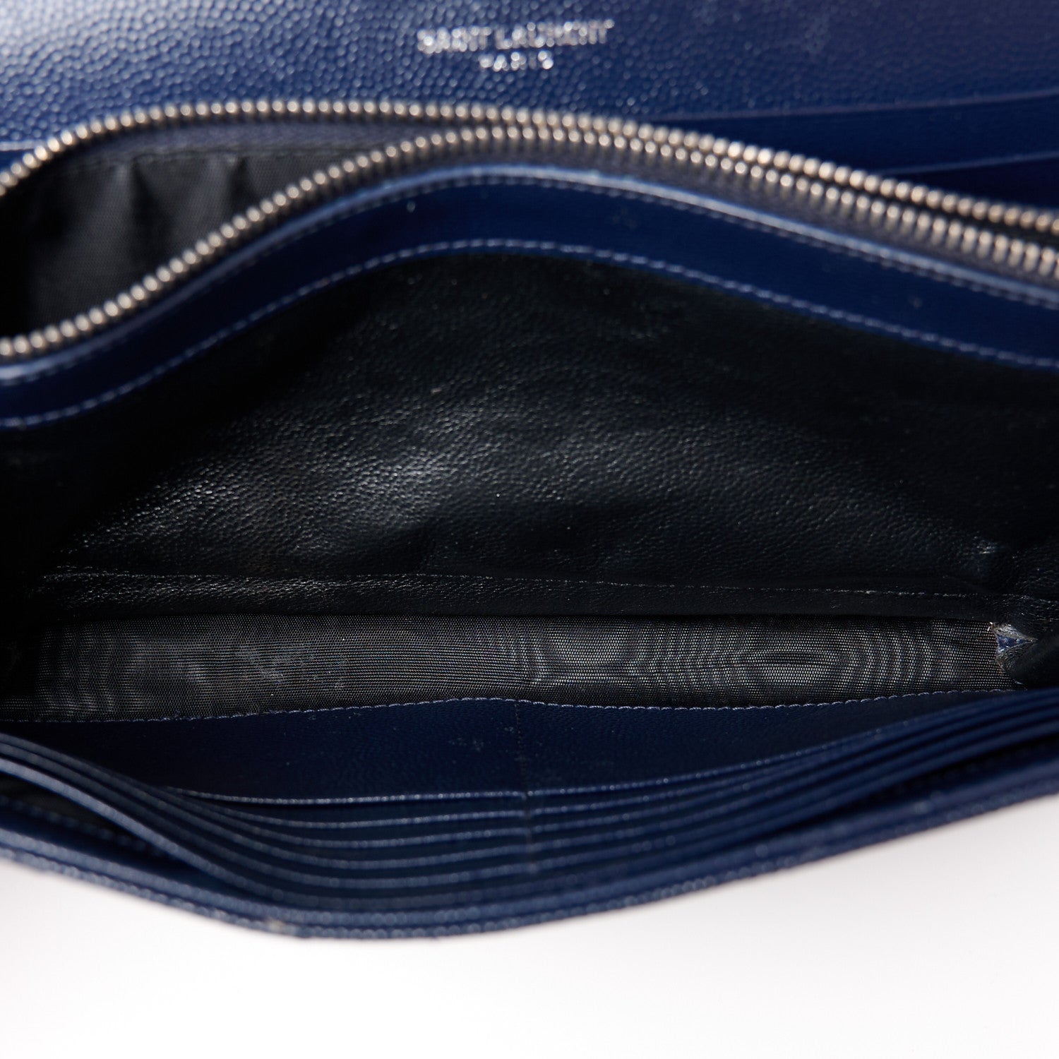 Saint Laurent Grain De Poudre Matelasse Chevron Monogram Chain Wallet Blue Sapphire 11 of 12