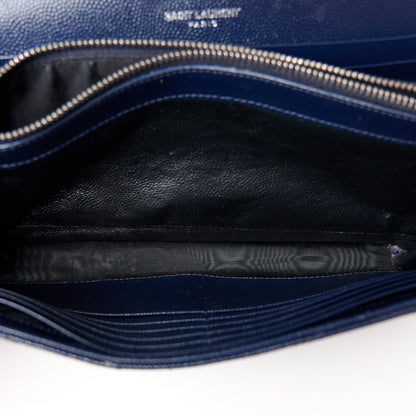 Saint Laurent Grain De Poudre Matelasse Chevron Monogram Chain Wallet Blue Sapphire 11 of 12