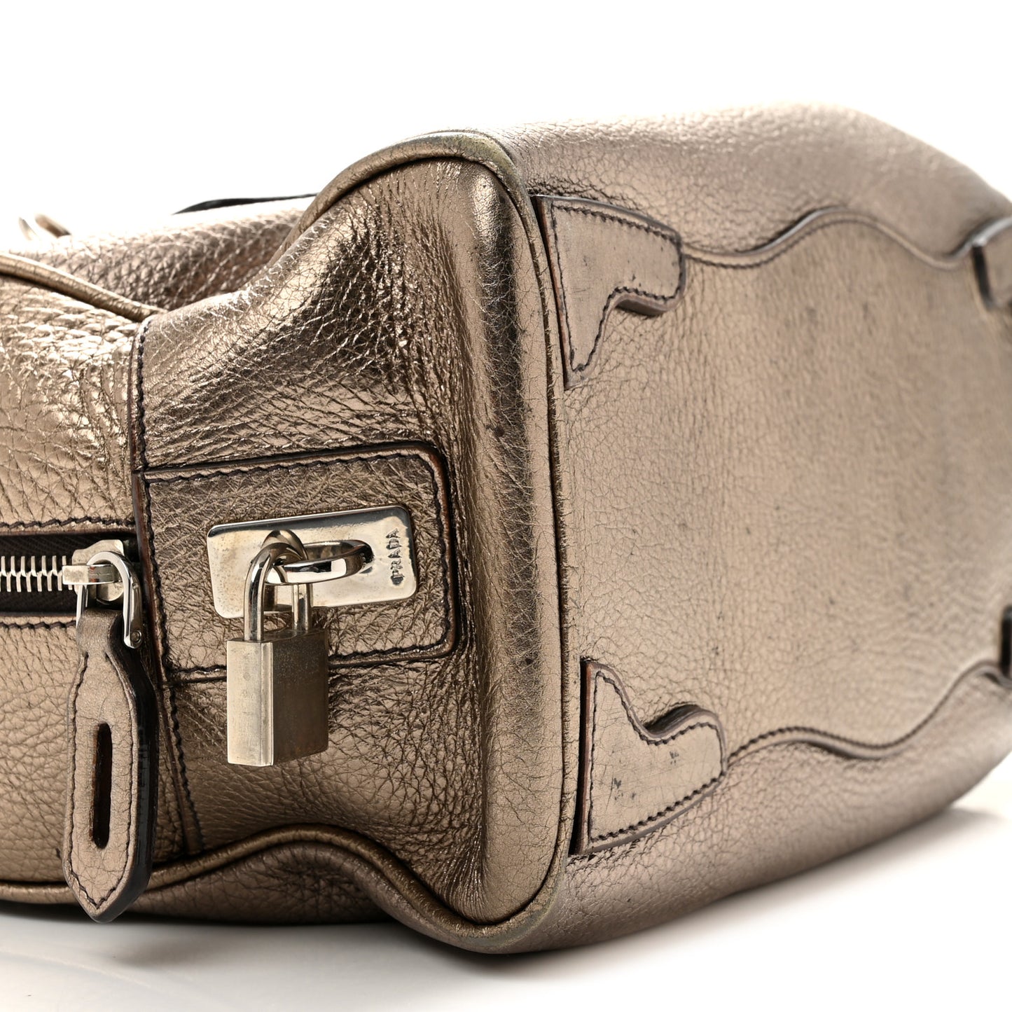 Metallic Vitello Daino Braided Bowler Piombo