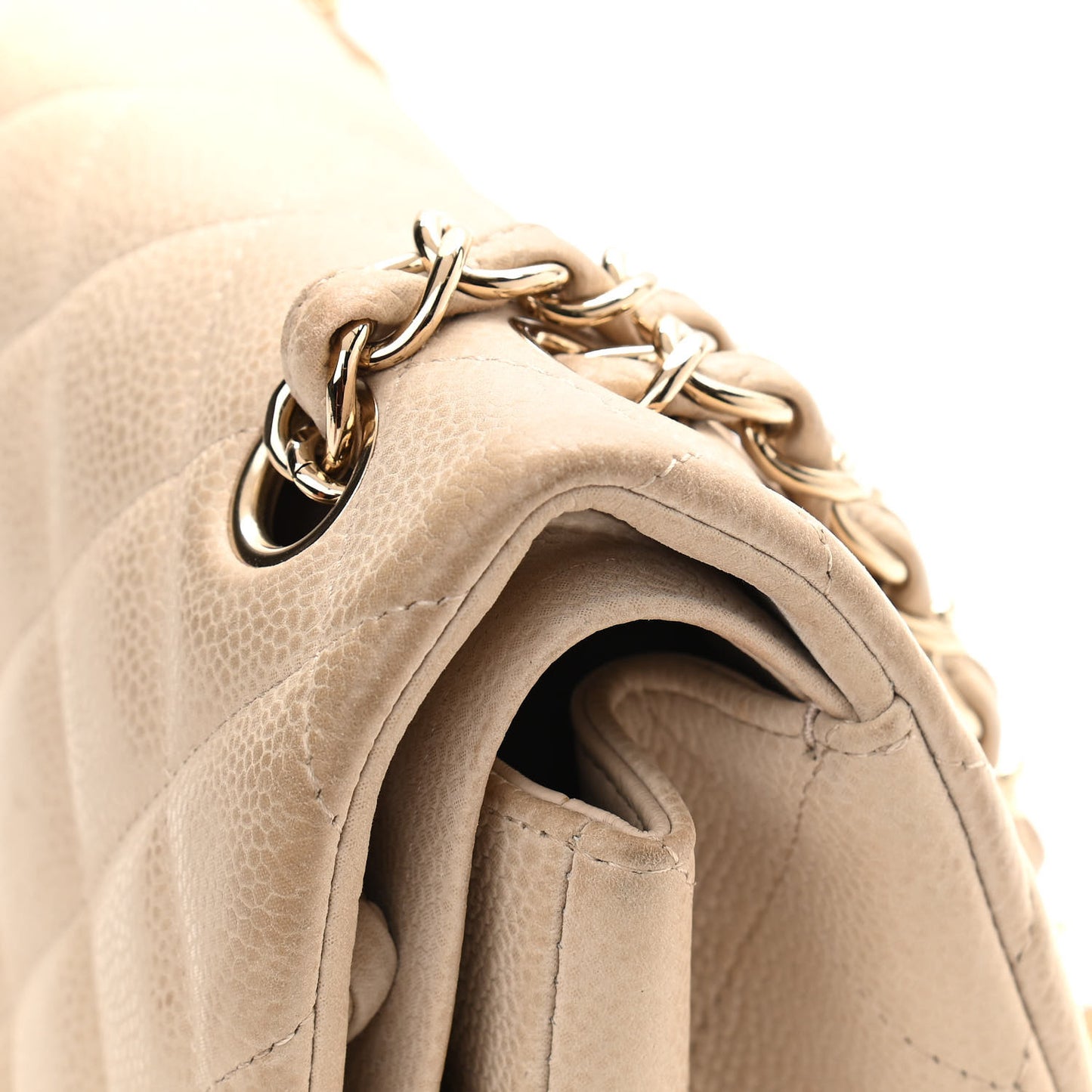 Iridescent Caviar Quilted Jumbo Double Beige