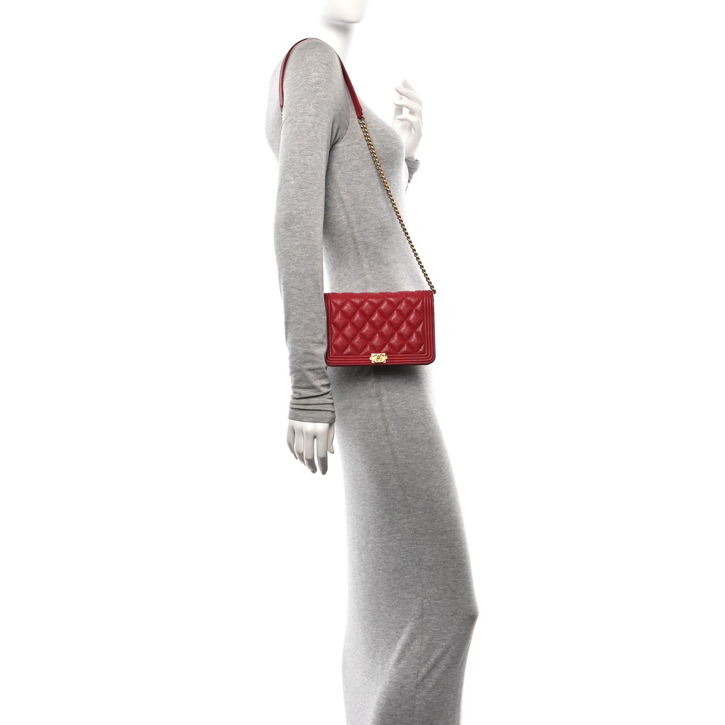 Caviar Quilted Boy Wallet On Chain WOC Red