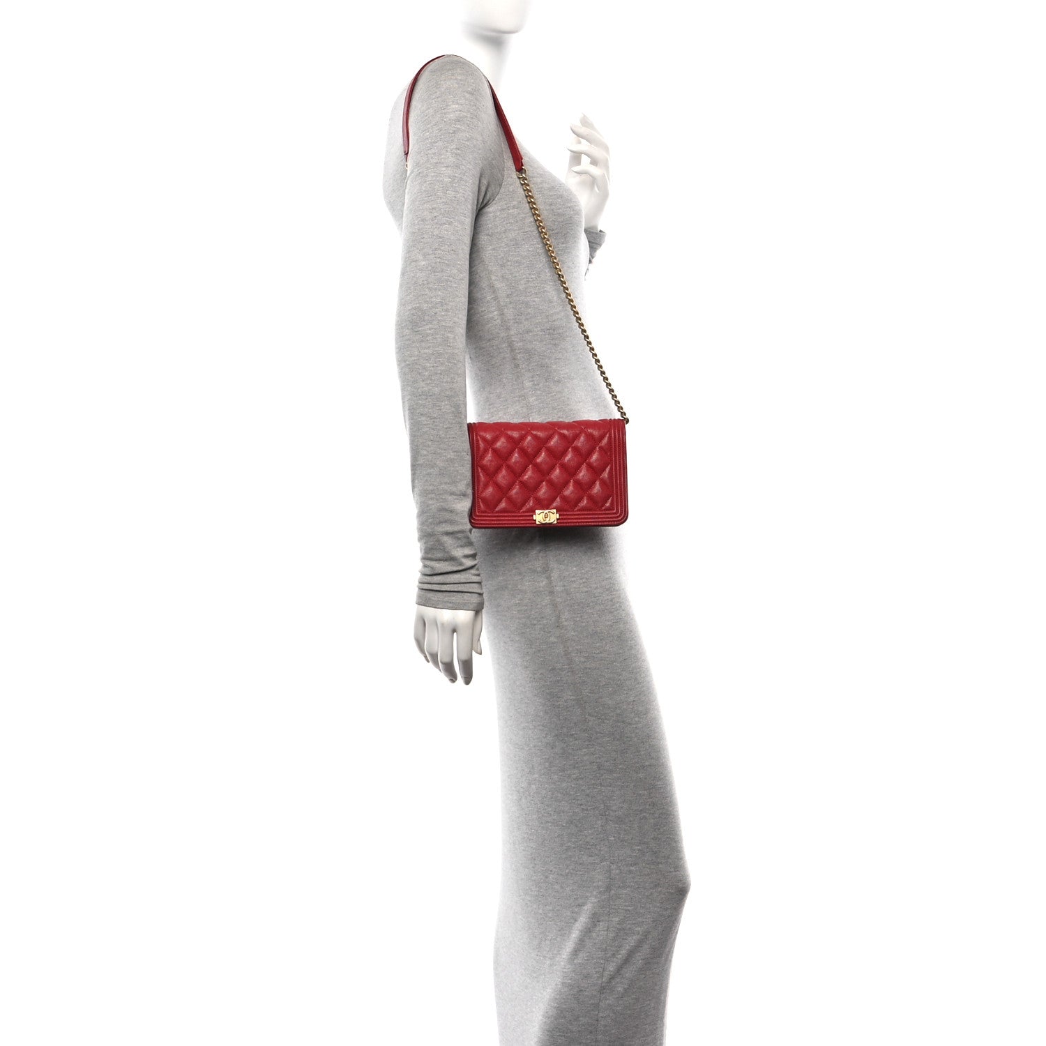 Chanel Caviar Quilted Boy Wallet On Chain WOC Red 2 of 10