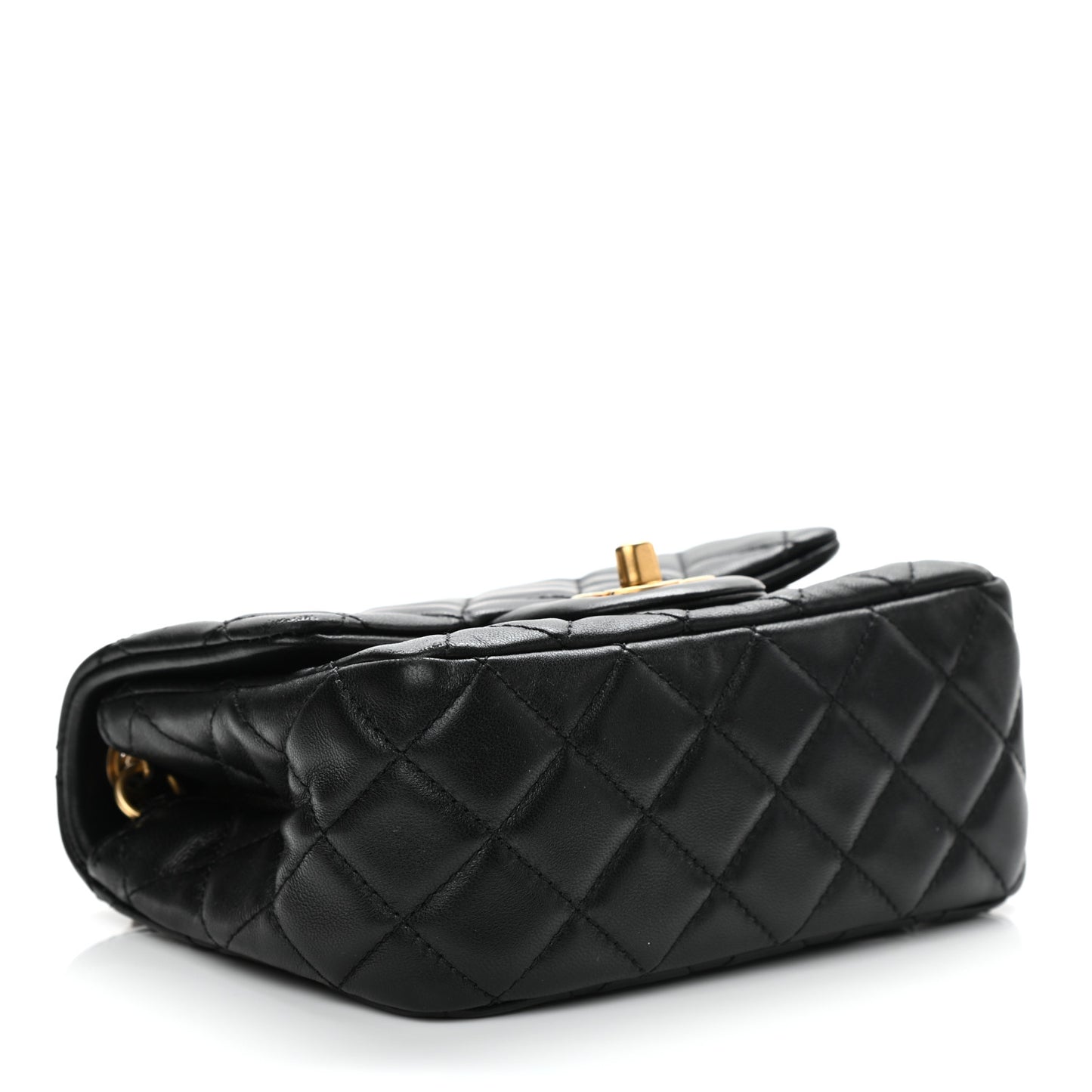 Lambskin Quilted Mini Pearl Crush Flap Black