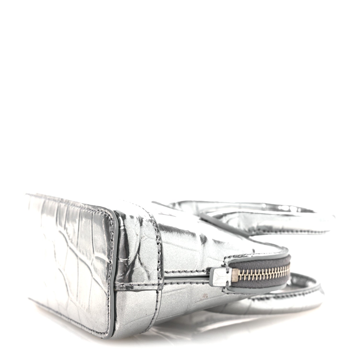Balenciaga Metallic Calfskin Logo Crocodile Embossed Mini Ville Top Handle Bag Silver Black 10 of 10