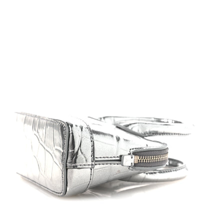Balenciaga Metallic Calfskin Logo Crocodile Embossed Mini Ville Top Handle Bag Silver Black 10 of 10