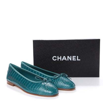 Chanel Alligator CC Cap Toe Ballerina Flats 40 Turquoise 12 of 12
