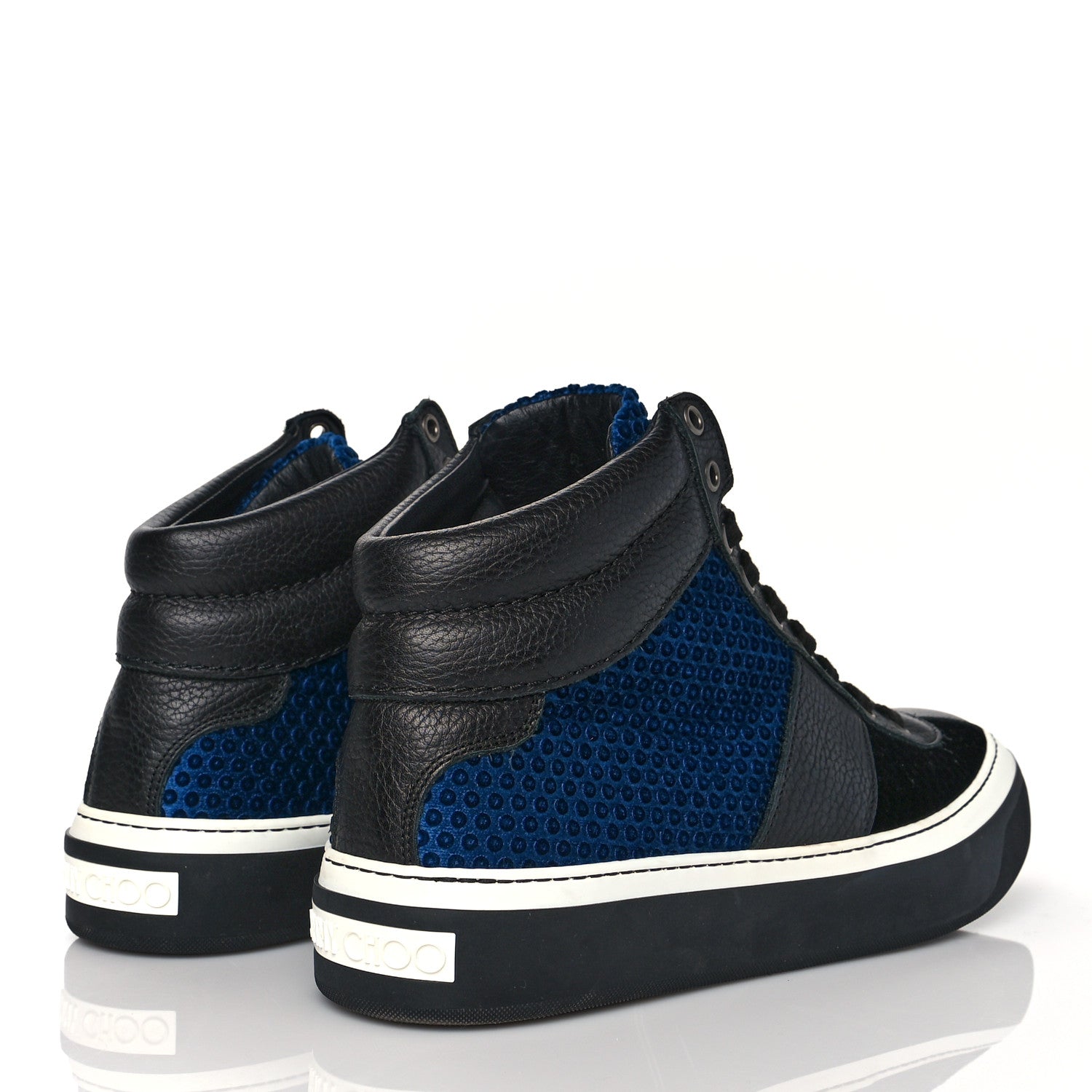 Jimmy Choo Calfskin Suede Studded Mens High Top Sneaker 42 Black Blue 4 of 8