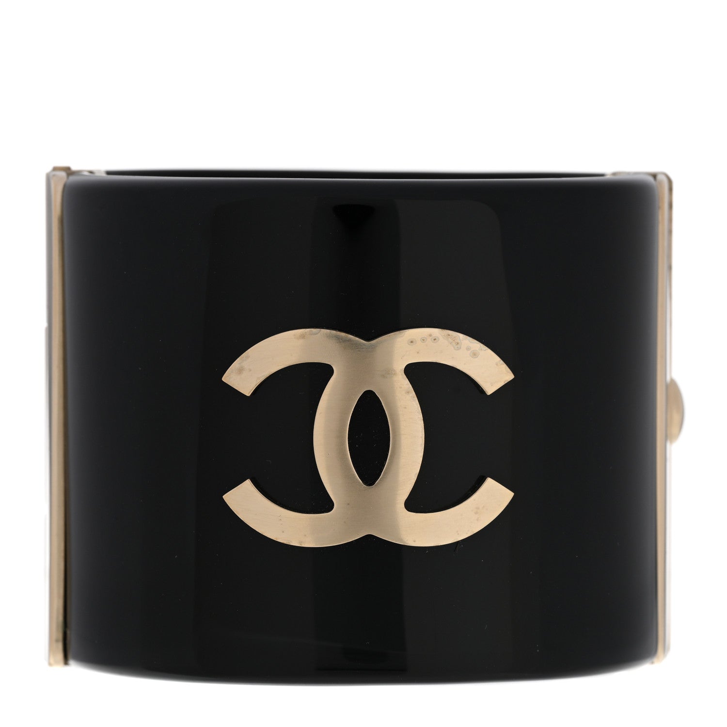 Chanel Resin Pearl CC Cuff Bracelet Gold Black 1 of 4