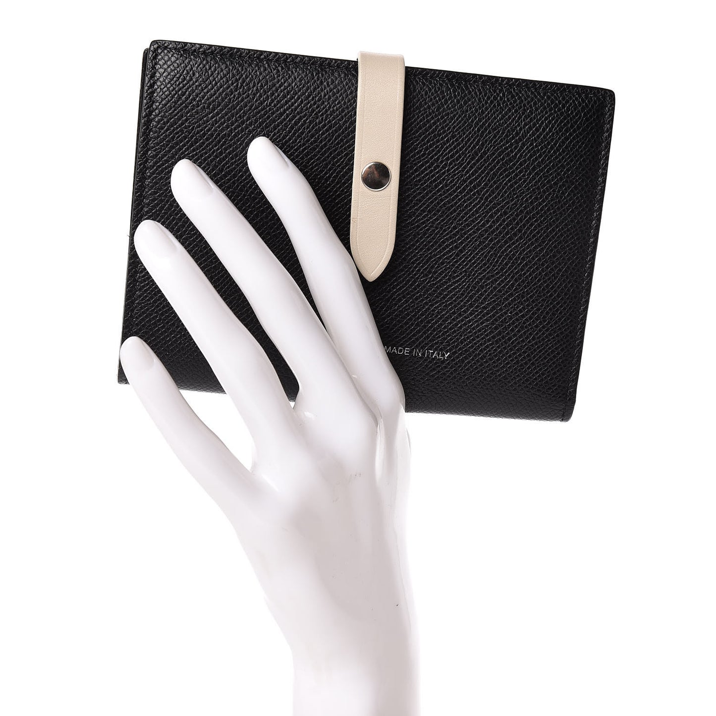 Grained Calfskin Medium Multifunction Strap Wallet Black Chalk