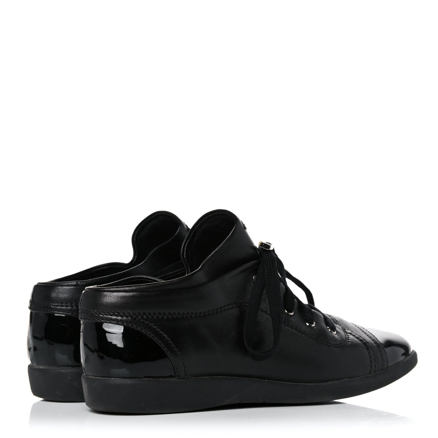 Chanel Lambskin Patent Cap Toe CC Sneakers 37.5 Black 4 of 15