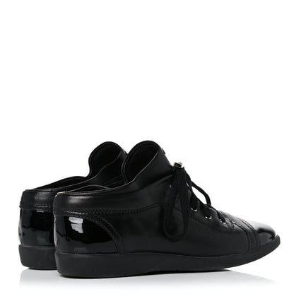 Chanel Lambskin Patent Cap Toe CC Sneakers 37.5 Black 4 of 15