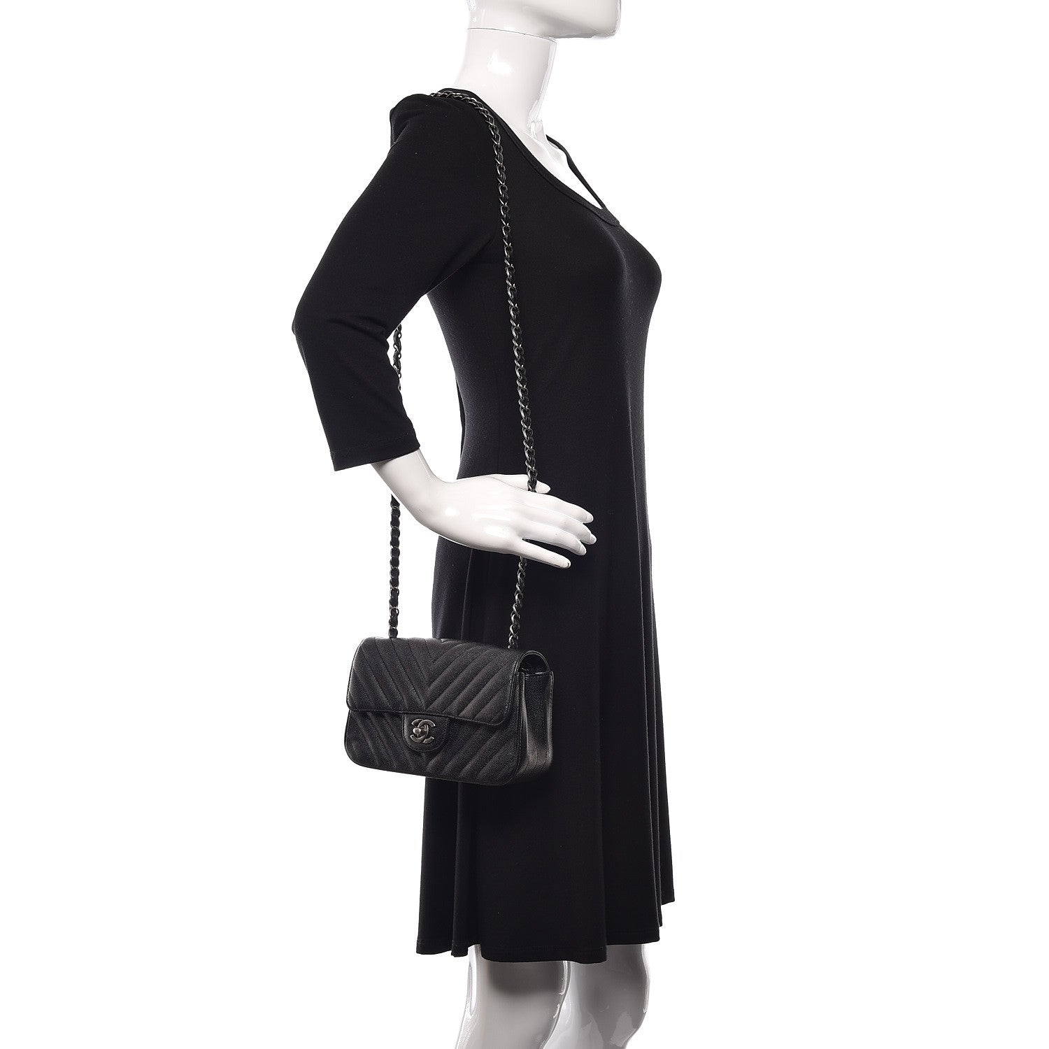 Chanel Iridescent Caviar Chevron Quilted Mini Rectangular Flap Black 2 of 10