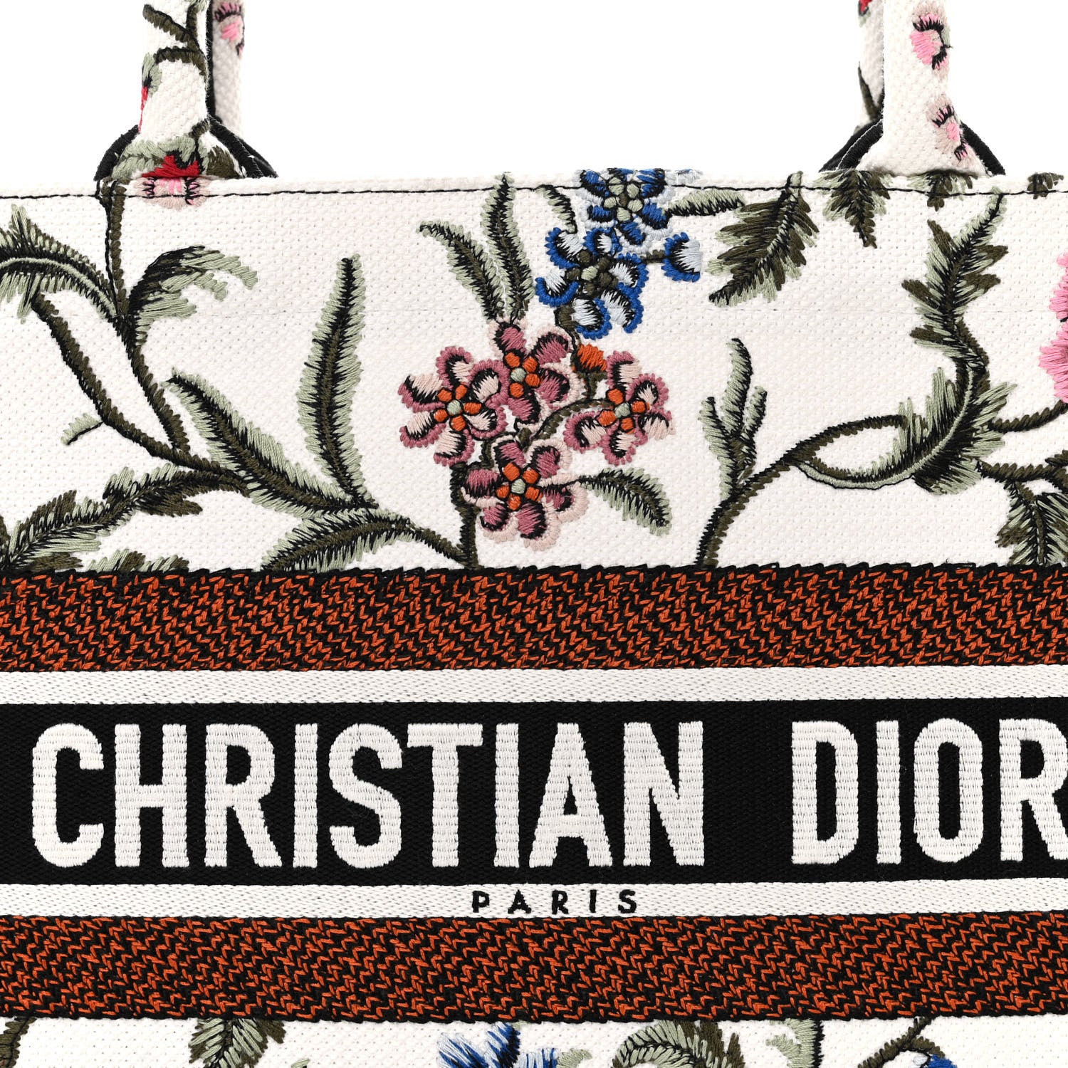 Christian Dior Raffia Embroidered Petites Fleurs Medium Book Tote White Multicolor 8 of 13