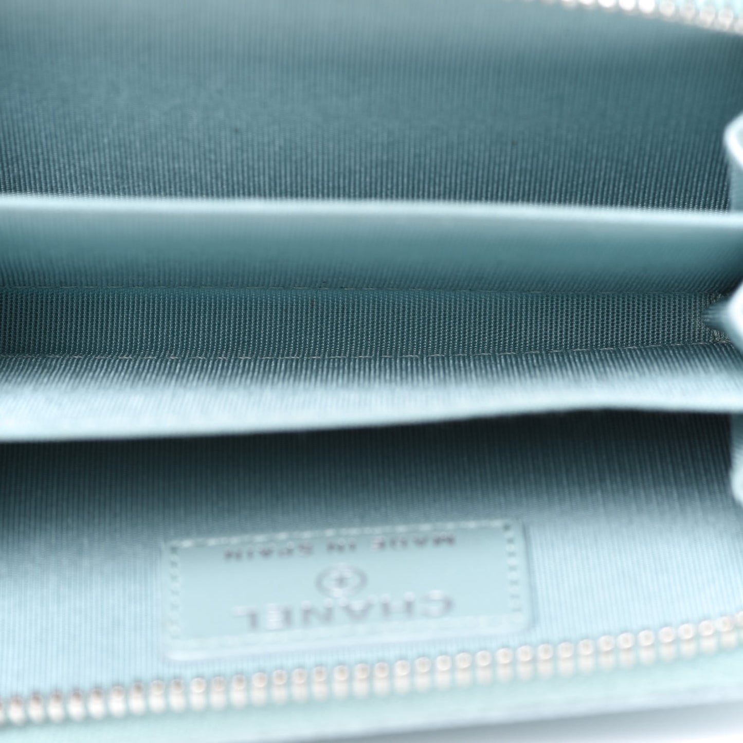 Metallic Caviar Chevron Quilted Vintage Mademoiselle Zip Coin Purse Light Blue